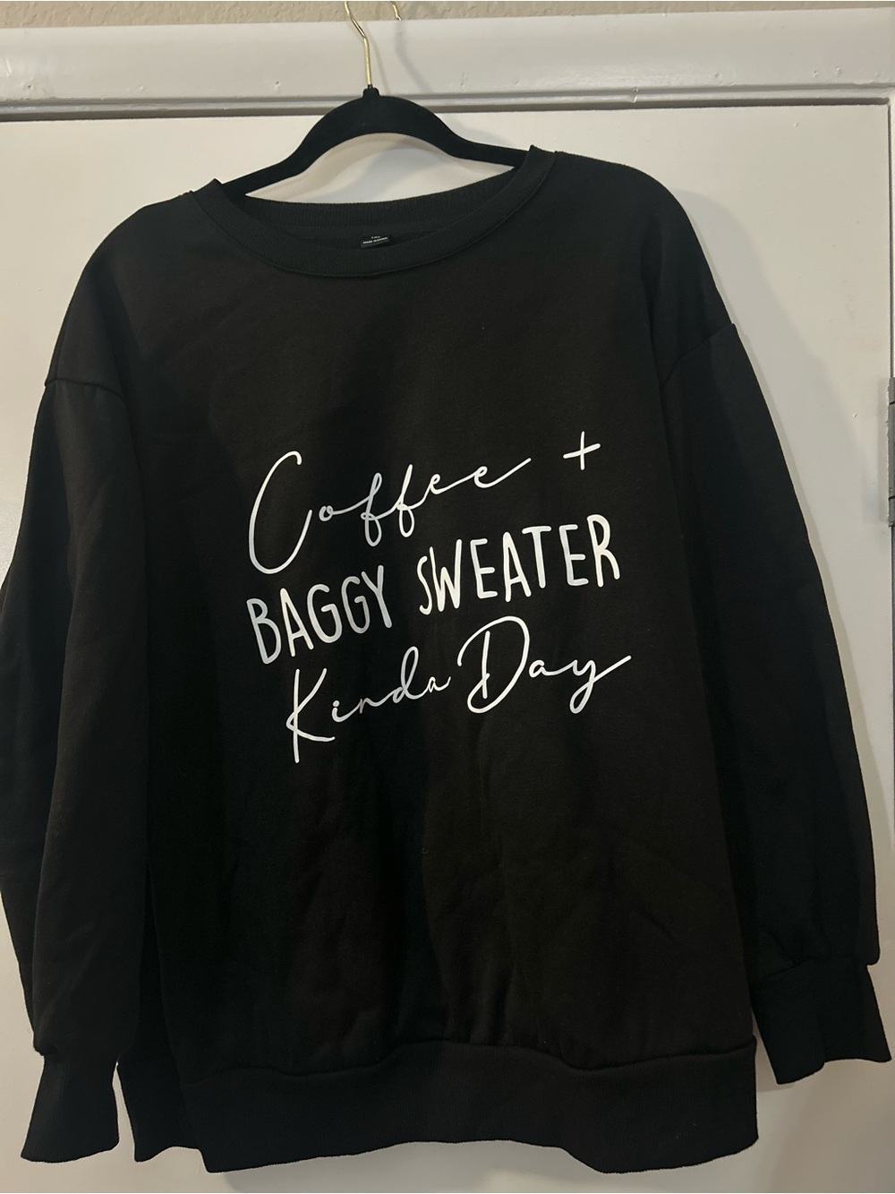 SHEIN Black Sweatshirt with White Script Slogan